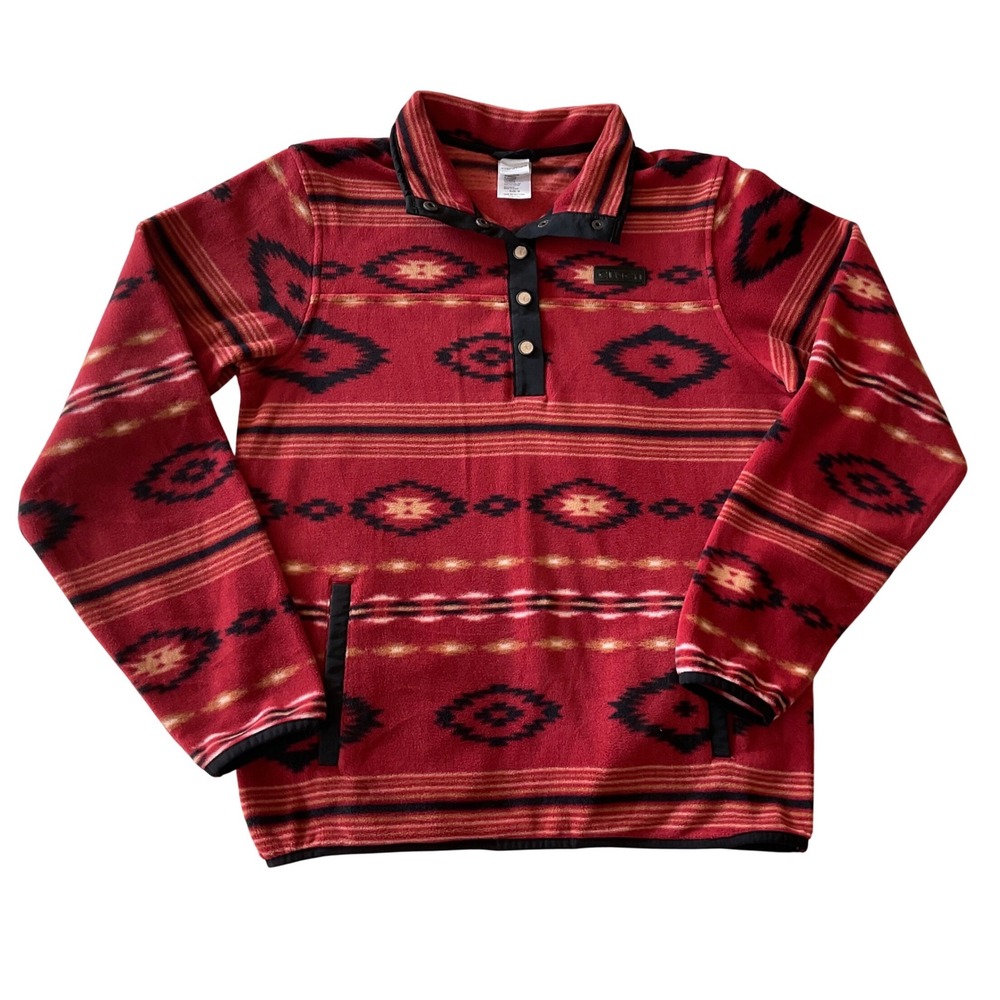 Cinch Red Aztec Southwestern Snap Neck Polar Fleece Pullover Jacket Size M